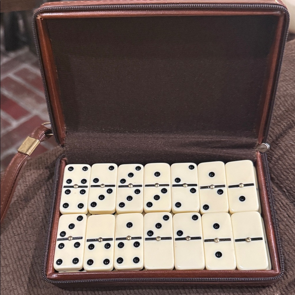 Classic Cream Portable Domino Set in Brown Case